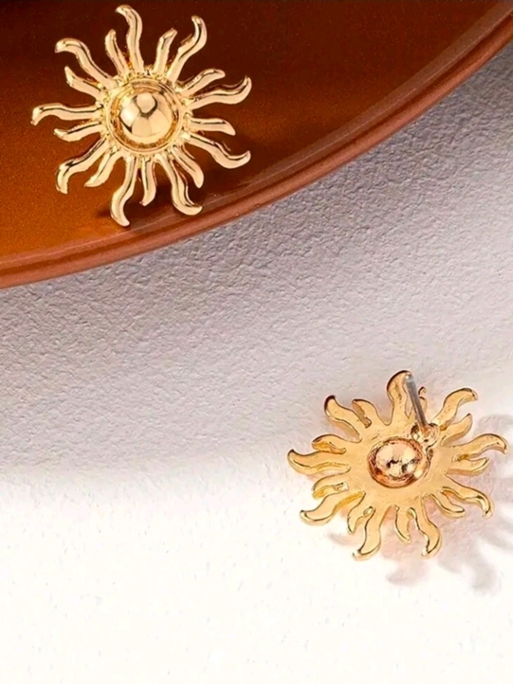 Gold Sunburst Stud Earrings - Picture 5 of 6